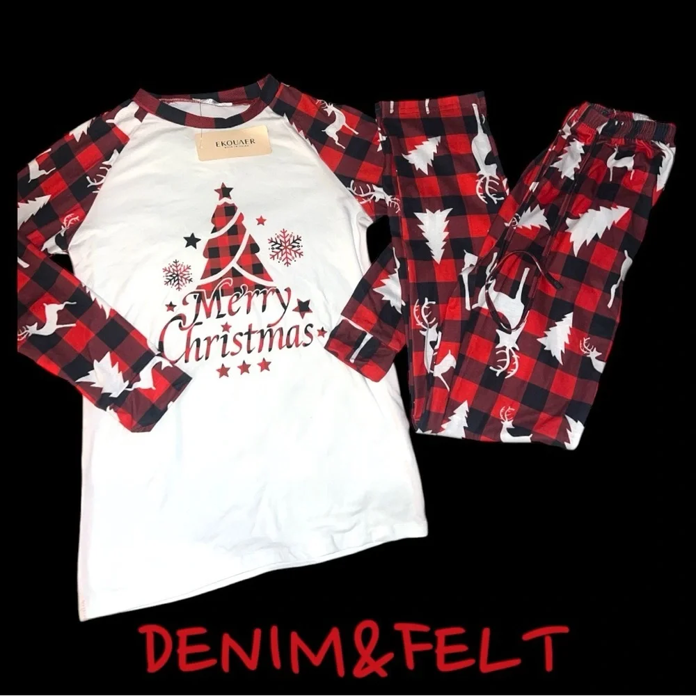 NEW Ekouaer Christmas Pajama Set Red Black‎ Buffalo Plaid Reindeer Kids